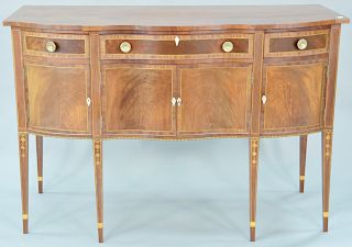 Custom mahogany inlaid sideboard, Federal style with line and bellflower inlays. ht. 45 in., wd. 60 in., Charles Dewy (Bennington, Vermont).