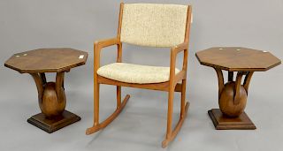 Three piece lot to include pair of Henredon mid century stands with rocker signed Benny Linden. ht. 19 in., dia. 21 in.