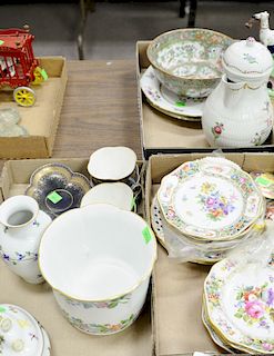 Three tray lots of include Dresden luncheon plates, cups, saucers, two english plates, Herend cache pot, Herend vase and sugar.
