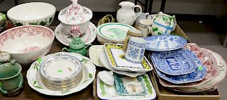 Large group of assorted porcelain and ceramic to include wedgwood bowl, wedgwood foxcroft front gate plates, platters, etc.