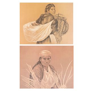 Lote de 2 litografías. Michaela Treitz. Retratos de mujeres indígenas. Firmadas. Sin enmarcar. 46 x 59 cm.