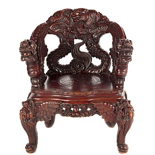 Chinese Carved Mahogany Dragon Chair
