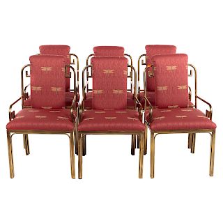 Six Mastercraft Brass and Upholstered Armchairs