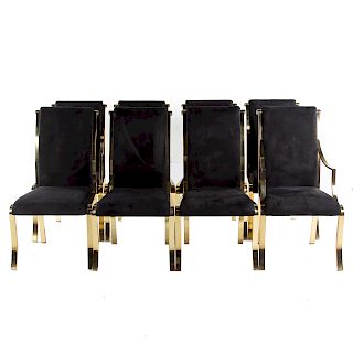 8 Milo Baughman Brass & Upholstered Dining Chairs