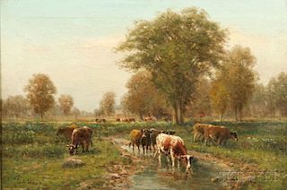 George Arthur Hays (American, 1854-1945)      Summer Pasture with Watering Cows.