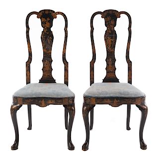 Pair of Japanned Queen Anne Style Side Chairs