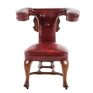 Victorian Red Leather Cock Fighting Chair