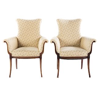 Pair of Upholstered Mahogany Arm Chairs