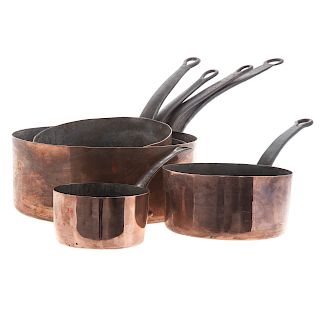 Set Of Six French Graduated Copper Cooking Pots