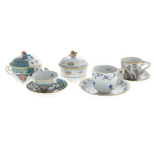 Eight Herend Porcelain Tea Articles