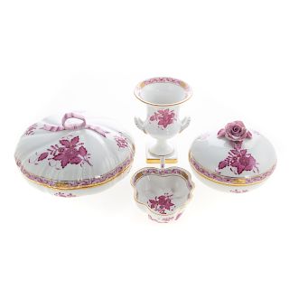 4 Herend Porcelain Puce Chinese Bouquet Articles