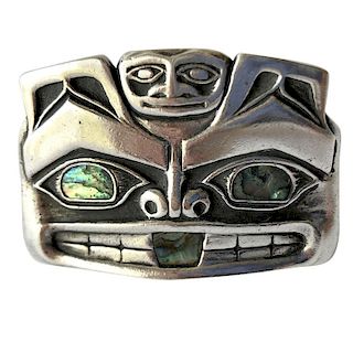 Pacific Northwest Native American Sterling Silver Abalone Mask Money Clip