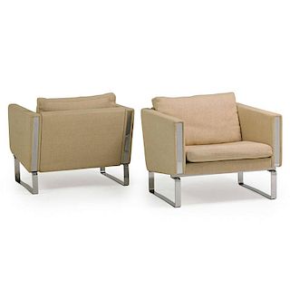 HANS WEGNER; JOHANNES HANSEN Pair lounge chairs