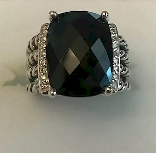 David Yurman Wheaton Black Onyx Diamond Ring Sz 6