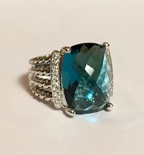 David Yurman Wheaton Hampton Blue Topaz Diamond Ring Sz