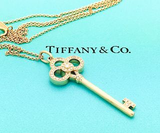 Tiffany & Co. 18k Rose Gold Crown Key Pendant Necklace