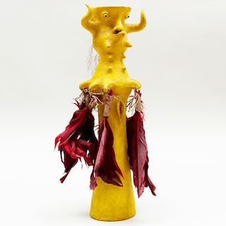Joseph Kurhajec (b. 1938): Yellow Cat Totem with Feathers