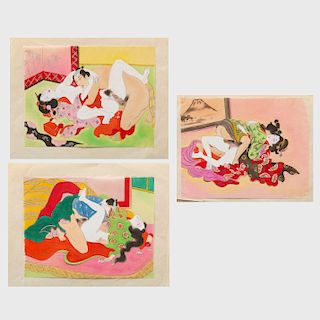 Japanese School: Shunga Paintings: Three Images 