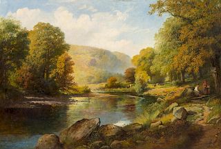 Charles Waller Shayer
(British, 1826-1914) 
A Wooded River Landscape