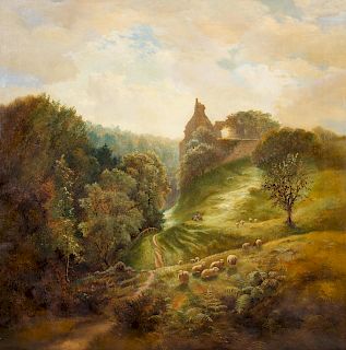 Thomas Creswick, R.A.  
(British, 1811-1869) 
 Hilly Landscape with a Distant Ruin