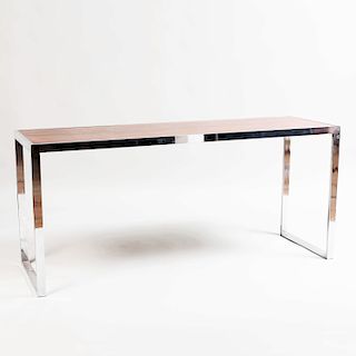 Contemporary Rosewood and Chrome Console