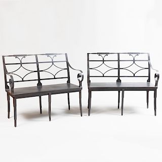 Pair of Contemporary Neoclassical Style Steel Benches