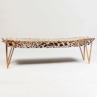 Art Deco Style Gilt Metal Leopard Print Velvet Bench