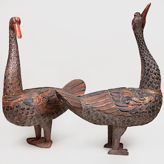 Two Carved and Polychrome Decorated Indonesian Geese
