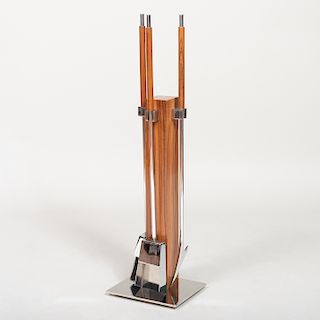 Modern Rosewood and Chrome Fire Tools