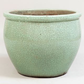 Green Crackle Glazed Pottery Planter