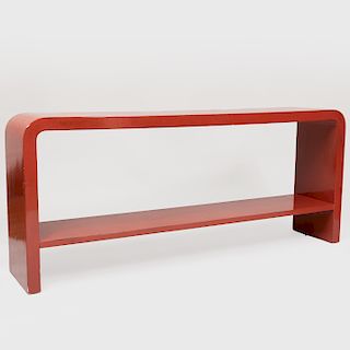 Modern Red Lacquer Console with Waterfall Edge