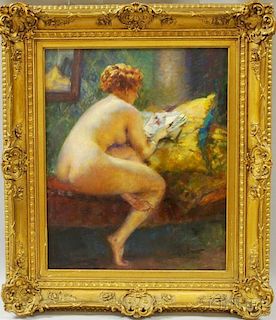 Ferdinand Max Bredt (German, 1868-1921)      Seated Nude, Reading.