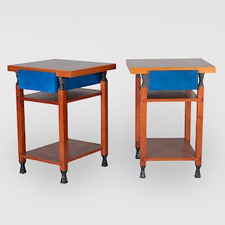 Pair of Contemporary Painted and Ebonized Mahogany Side Tables 