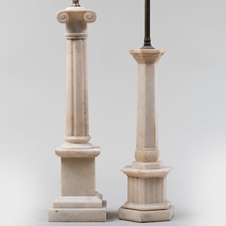 Two Alabaster Columnar Lamps