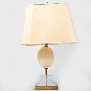 Lucite and Brass-Mounted Ostrich Egg Lamp