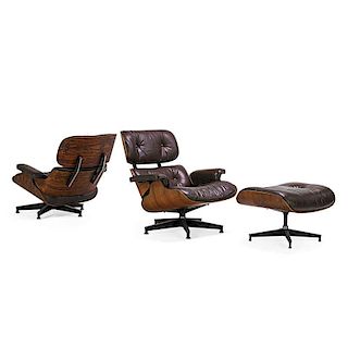 CHARLES AND RAY EAMES Pr. lounge chairs, ottoman
