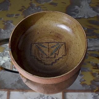 Vintage Ceramic Pottery Dish Signed, Mid-Century