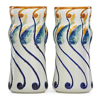 ALF WALLANDER; RORSTRAND Pair of vases w/ fish