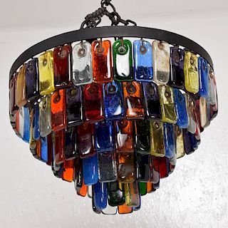 Mexican Modernist Glass Chandelier by Feders