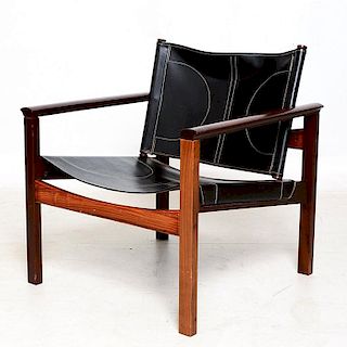 Pair of Safari Armchairs Leather and Rosewood Michel Arnoult