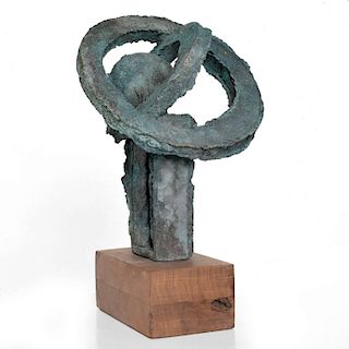 Myrna M Nobile Abstract Bronze Sculpture in Walnut Wood Base