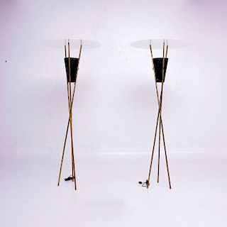 Pair of Tripod Torchieres Floor Lamps, Mid-Century Modern