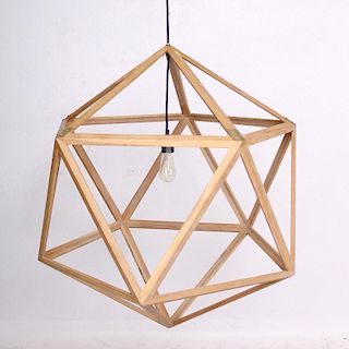 Modern Dodecahedron  Solid Hanging Wood  Chandelier