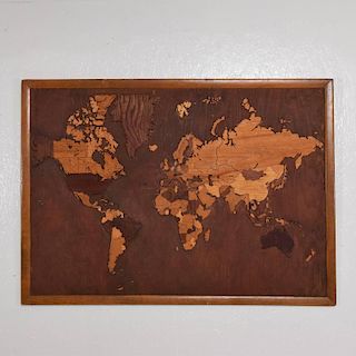 Vintage Antique Wood World Map Custom Carpentry Work
