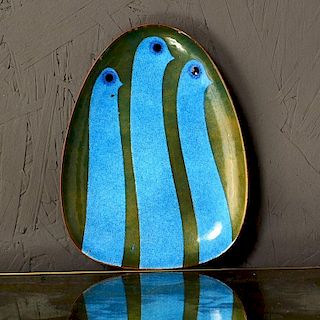 Rare Miguel Pineda Enamel on Copper Oval Dish Mexican Modernism