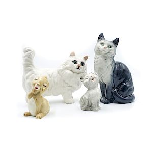 GROUP OF FOUR BESWICK GLAZED FIGURINES, BUNNY AND CATS