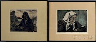 Joseph Margulies (American, 1896-1984)      Two Hand-colored Aquatints: Always with Her Bible