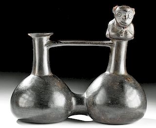 Inca Blackware Double Lobed Whistling Jar - Monkey