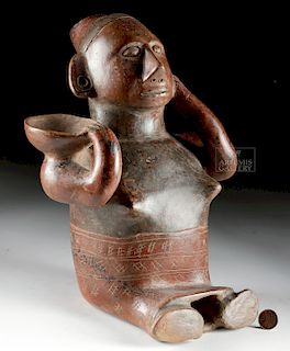 Colima Redware Seated Female Figure Holding Bowl