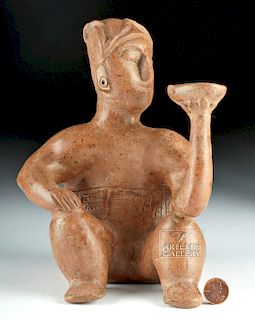 Colima Terracotta Vessel of Figure Holding Bowl